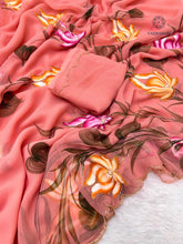 Load image into Gallery viewer, New Wedding Wear Soft Chiffon Handbrush Print n Handwork Fancy Designer Saree With Blouse