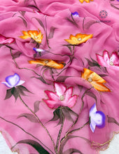 Load image into Gallery viewer, New Wedding Wear Soft Chiffon Handbrush Print n Handwork Fancy Designer Saree With Blouse