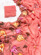 Load image into Gallery viewer, New Wedding Wear Soft Chiffon Handbrush Print n Handwork Fancy Designer Saree With Blouse