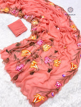 Load image into Gallery viewer, New Wedding Wear Soft Chiffon Handbrush Print n Handwork Fancy Designer Saree With Blouse