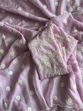 Load image into Gallery viewer, Charming Party Wear Tabi Silk Embroidery Work N Polka Butties Saree With Blouse For Wedding