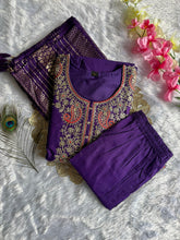 Load image into Gallery viewer, Incredible Function Wear Purple Color Roman Silk Embroidery n Sequence Work Designer Straight Kurta With Trouser n Dupatta Set