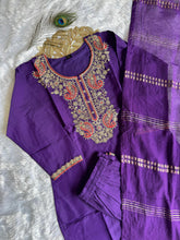 Load image into Gallery viewer, Incredible Function Wear Purple Color Roman Silk Embroidery n Sequence Work Designer Straight Kurta With Trouser n Dupatta Set
