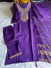 Load image into Gallery viewer, Incredible Function Wear Purple Color Roman Silk Embroidery n Sequence Work Designer Straight Kurta With Trouser n Dupatta Set