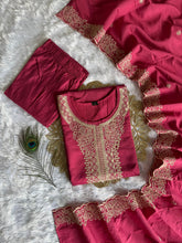 Load image into Gallery viewer, Evocative Wedding Wear Peach Color Roman Silk Embroidery n Sequence Work Designer Straight Kurta With Trouser n Dupatta Set