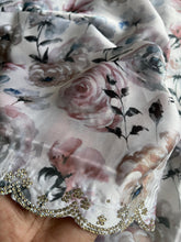 Load image into Gallery viewer, Pure Satin Georgette Multicolor Print n Diamond Cut Work Fancy Designer Partywear Saree Design