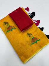 Load image into Gallery viewer, New Function Wear Chanderi Cotton Embroidery n Tussels Work Fancy Designer Saree With Blouse Piece