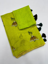 Load image into Gallery viewer, New Function Wear Chanderi Cotton Embroidery n Tussels Work Fancy Designer Saree With Blouse Piece