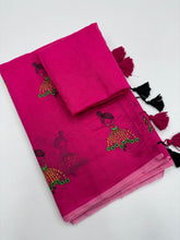 Load image into Gallery viewer, New Function Wear Chanderi Cotton Embroidery n Tussels Work Fancy Designer Saree With Blouse Piece