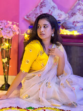 Load image into Gallery viewer, Marvellous Party Wear White Color Pure Chiffon Organza Silk Embroidery Work Fancy Desginer Saree With Blouse