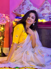 Load image into Gallery viewer, Marvellous Party Wear White Color Pure Chiffon Organza Silk Embroidery Work Fancy Desginer Saree With Blouse