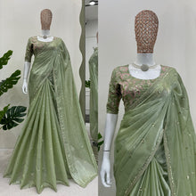 Load image into Gallery viewer, New Partywear Silk Fabric Sequence n Embroidered Fancy Designer Saree With Unstitched Blouse