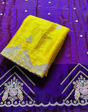 Load image into Gallery viewer, Alverina Party Wear Crunchy Chiffon Silk Embroidery n Scalloped Cut Work Fancy Designer Saree With Contrast Blouse Piece