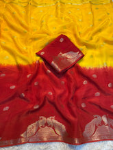 Load image into Gallery viewer, New Festive Wear Pure Soft Viscose Georgette Crepe Silk Jacquard Weaving Zari Work Fancy Designer Saree With Blouse