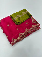 Load image into Gallery viewer, Forbearance Party Wear Space Silk Embroidery Thread Work Fancy Designer Saree With Contrast Blouse Piece