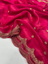 Load image into Gallery viewer, Forbearance Party Wear Space Silk Embroidery Thread Work Fancy Designer Saree With Contrast Blouse Piece