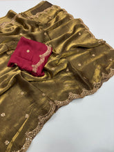 Load image into Gallery viewer, Forbearance Party Wear Space Silk Embroidery Thread Work Fancy Designer Saree With Contrast Blouse Piece