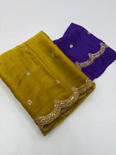 Load image into Gallery viewer, Forbearance Party Wear Space Silk Embroidery Thread Work Fancy Designer Saree With Contrast Blouse Piece