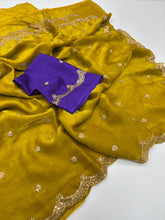 Load image into Gallery viewer, Forbearance Party Wear Space Silk Embroidery Thread Work Fancy Designer Saree With Contrast Blouse Piece