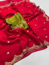 Load image into Gallery viewer, Forbearance Party Wear Space Silk Embroidery Thread Work Fancy Designer Saree With Contrast Blouse Piece