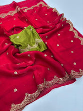 Load image into Gallery viewer, Forbearance Party Wear Space Silk Embroidery Thread Work Fancy Designer Saree With Contrast Blouse Piece