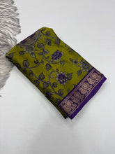 Load image into Gallery viewer, Contemporary Function Wear Soft Dola Silk Kalamkari Print With Mangalkari Zari Border Fancy Designer Saree