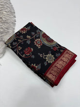 Load image into Gallery viewer, Contemporary Function Wear Soft Dola Silk Kalamkari Print With Mangalkari Zari Border Fancy Designer Saree