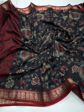 Load image into Gallery viewer, Contemporary Function Wear Soft Dola Silk Kalamkari Print With Mangalkari Zari Border Fancy Designer Saree