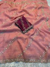 Load image into Gallery viewer, Marvellous Wedding Wear Pure Crunchy Silk Embroidery Work Fancy Desginer Saree With Blouse