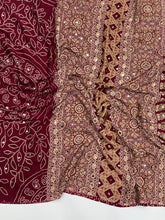 Load image into Gallery viewer, Gratifying Function Wear Pure Satin Silk Ajrak Printed Rich Pallu n Mirror Work Designer Saree With Blouse Piece