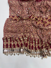 Load image into Gallery viewer, Gratifying Function Wear Pure Satin Silk Ajrak Printed Rich Pallu n Mirror Work Designer Saree With Blouse Piece