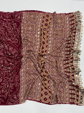 Load image into Gallery viewer, Gratifying Function Wear Pure Satin Silk Ajrak Printed Rich Pallu n Mirror Work Designer Saree With Blouse Piece