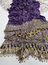 Load image into Gallery viewer, Gratifying Function Wear Pure Satin Silk Ajrak Printed Rich Pallu n Mirror Work Designer Saree With Blouse Piece