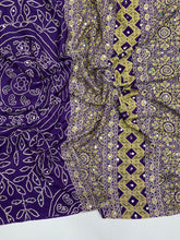 Load image into Gallery viewer, Gratifying Function Wear Pure Satin Silk Ajrak Printed Rich Pallu n Mirror Work Designer Saree With Blouse Piece