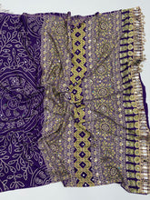 Load image into Gallery viewer, Gratifying Function Wear Pure Satin Silk Ajrak Printed Rich Pallu n Mirror Work Designer Saree With Blouse Piece