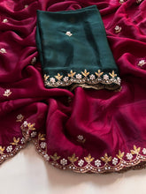 Load image into Gallery viewer, New Partywear Satin Chiffon Embroidery n Diamond Work Fancy Designer Saree With Blouse