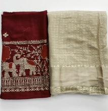 Load image into Gallery viewer, Elegant Function Wear Viscose Silk Handwork Blouse Designer Saree For Wedding