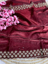 Load image into Gallery viewer, Mellifluous Party Wear Space Silk Jarkhan Heavy Diamond Work Fancy Designer Saree With Blouse