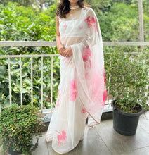 Load image into Gallery viewer, Party wear Organza Silk Floral Print n Foil Work Beautiful Rich Look Saree