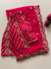 Load image into Gallery viewer, Blossom Party Wear Faux Georgette Sequence Heavy Border n Real Mirror Work Fancy Designer Saree With Unstitched Blouse