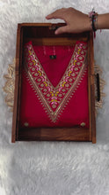 Load and play video in Gallery viewer, New Wedding Wear Red Color Roman Silk Embroidery Work Designer Straight Kurta With Trouser n Dupatta Set