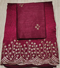 Load image into Gallery viewer, Regal Festive Wear Silk Embroidery Work n Heavy Border Saree