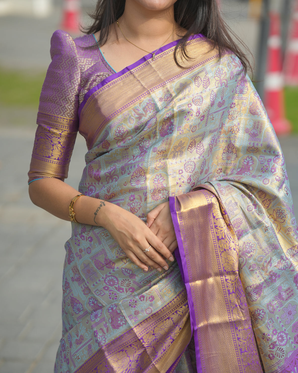Elegant Wedding Wear Multi Color Kanjivaram Silk Pure Zari Weaving with Beautiful Meena Weaving Saree