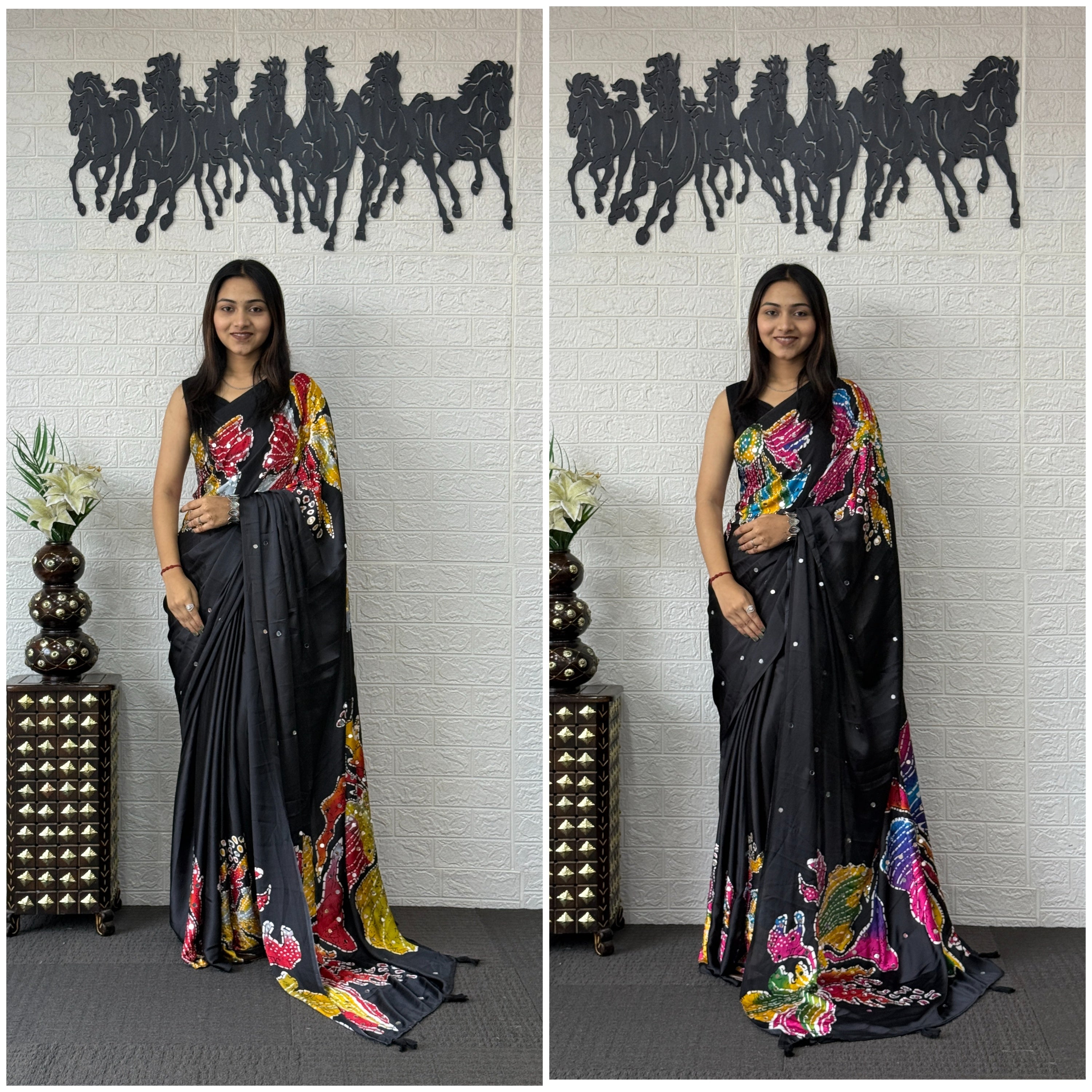 Magnetic Party Wear Pure Silk Mirror Work Designer Saree With Blouse Piece
