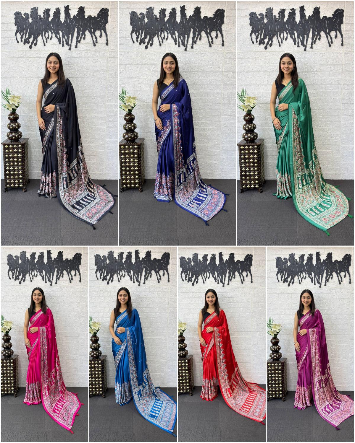 Divine Function Wear Satin Silk Heavy Mirror n Latkan Pallu Designer Saree With Unstitched Blouse Piece