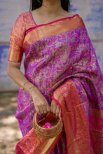 Load image into Gallery viewer, Forbearance Festive Wear Purple Color Jacquard Zari Weaving Work Kanchipuram Silk Saree With Dalliance Blouse Piece
