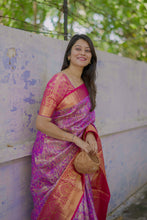 Load image into Gallery viewer, Forbearance Festive Wear Purple Color Jacquard Zari Weaving Work Kanchipuram Silk Saree With Dalliance Blouse Piece

