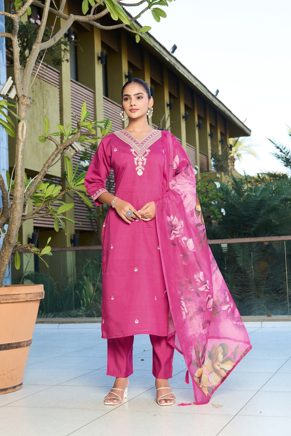 Ravishing Wedding Wear Roman Silk Embroidery n Sequence Work Designer Straight Kurta With Trouser n Dupatta Set
