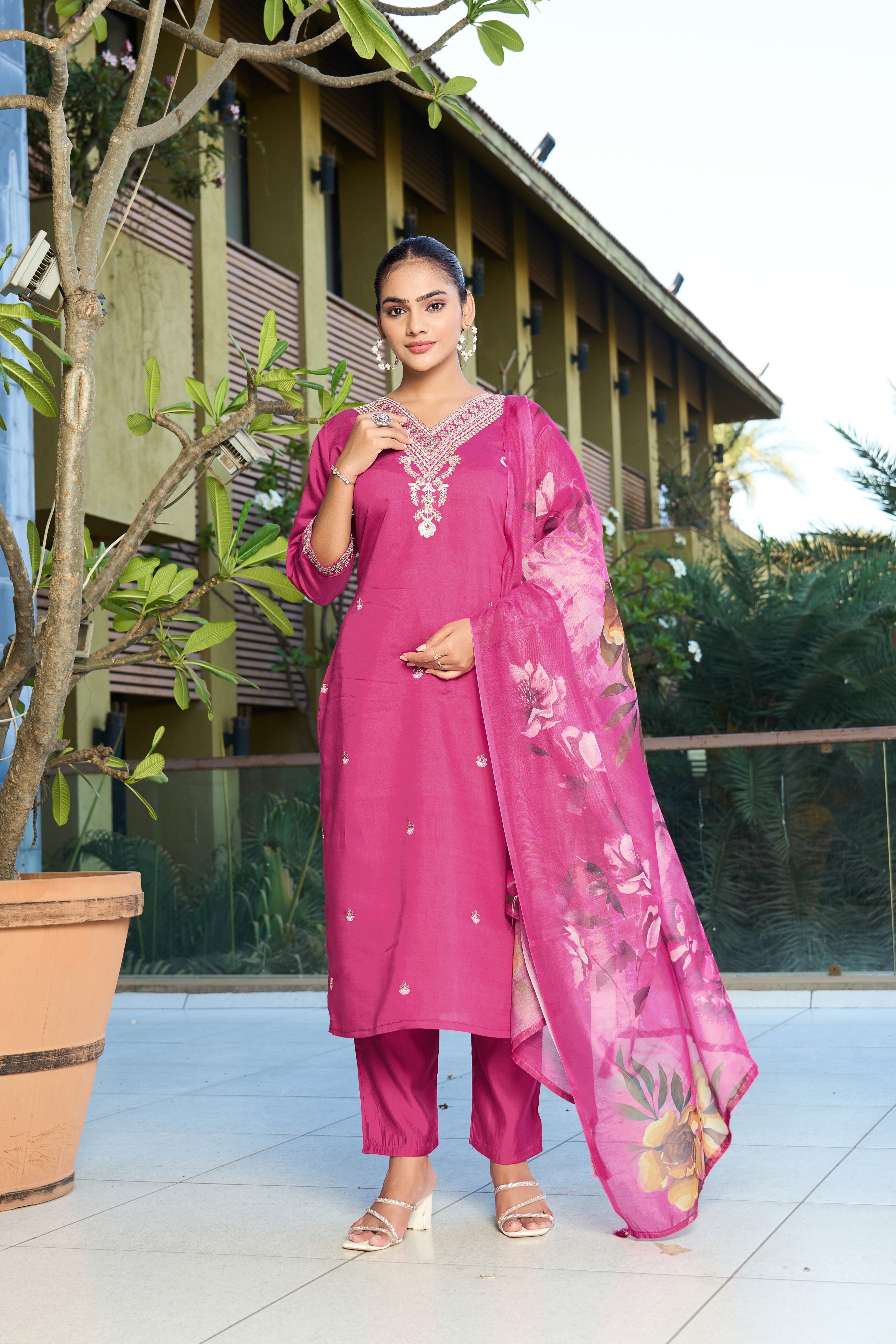 Ravishing Wedding Wear Roman Silk Embroidery n Sequence Work Designer Straight Kurta With Trouser n Dupatta Set