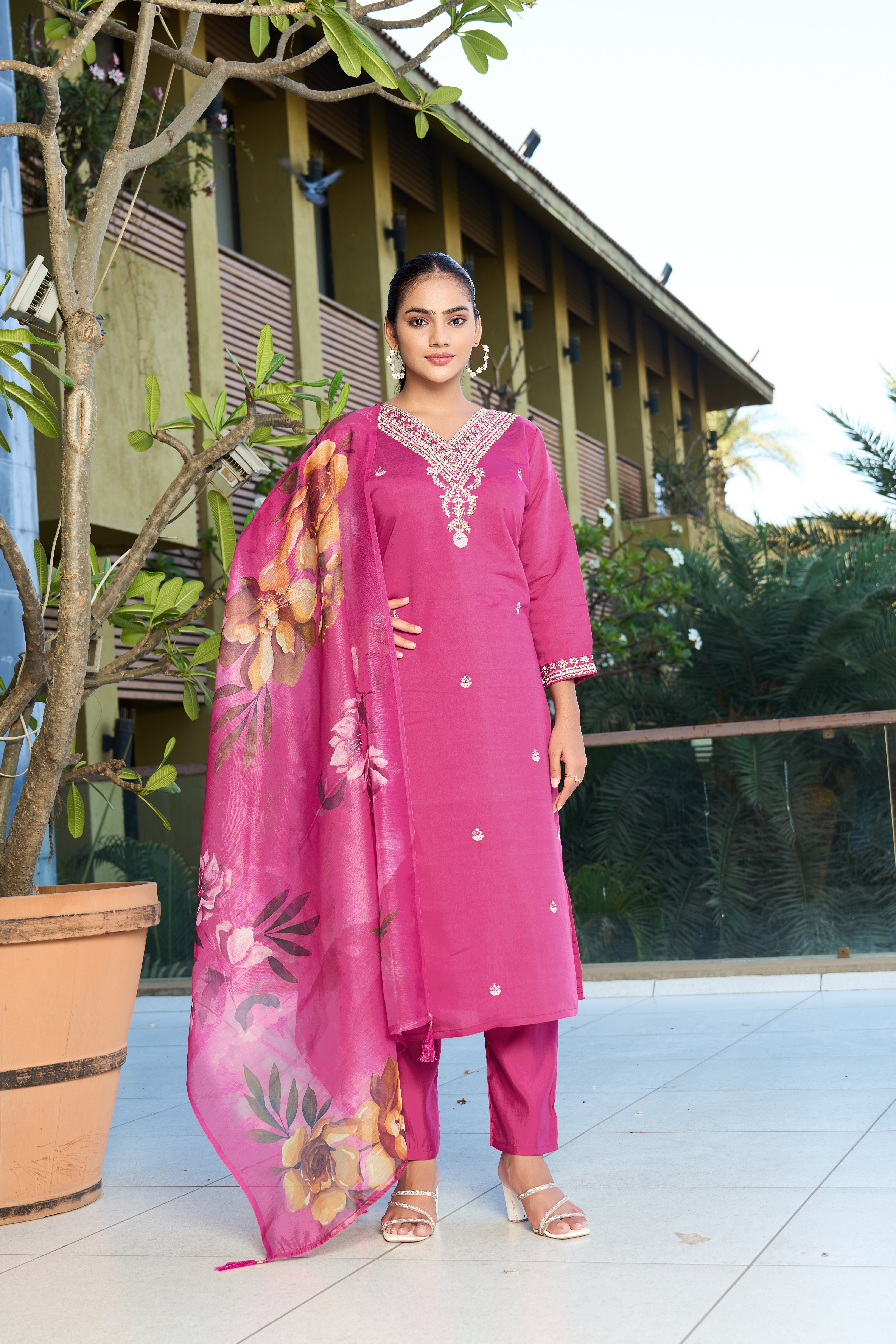 Ravishing Wedding Wear Roman Silk Embroidery n Sequence Work Designer Straight Kurta With Trouser n Dupatta Set